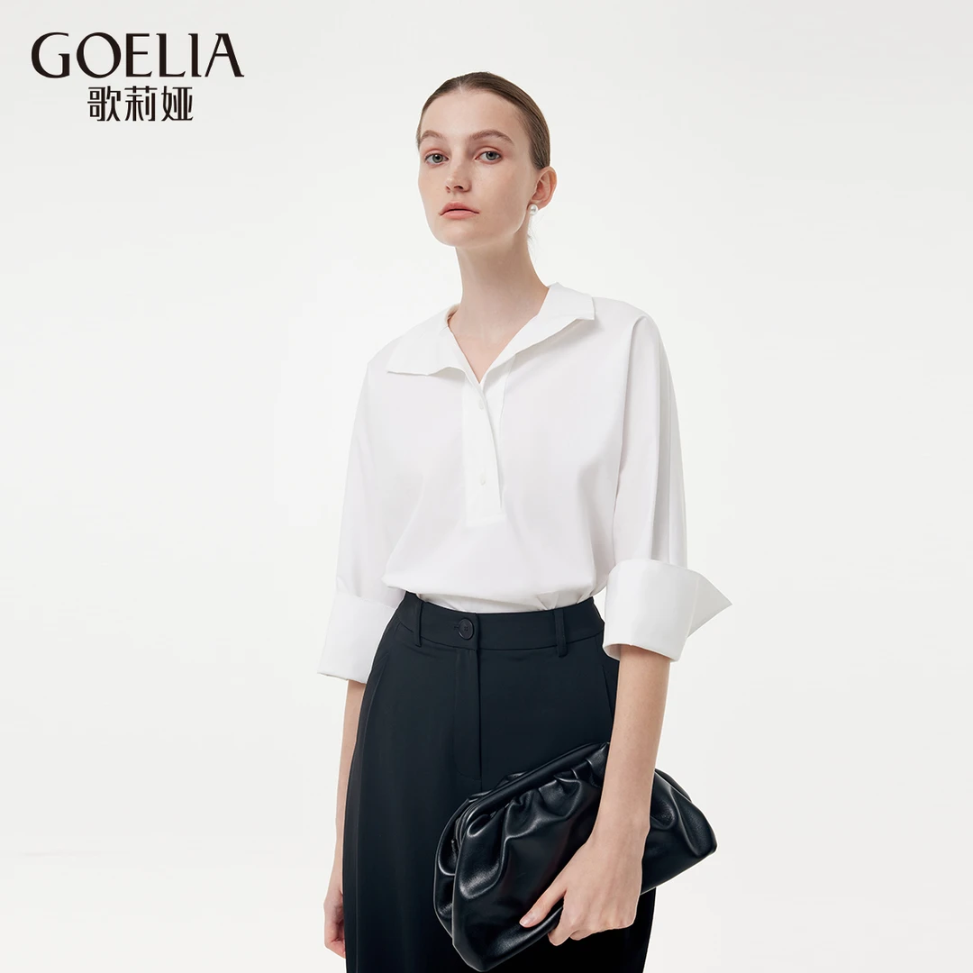 【商场同款新品】歌莉娅春季廓形感翻领衬衣欧若智性风1E2L3I200