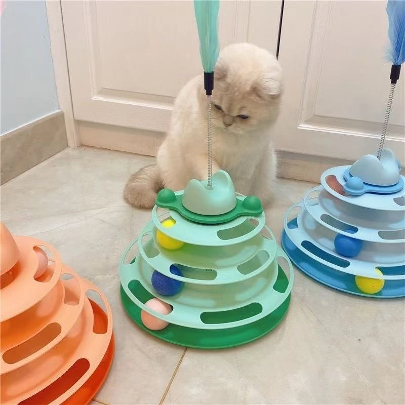 猫玩具自嗨解闷逗猫棒宠物猫咪转盘球小猫幼猫三层轨道盘宠物XJW