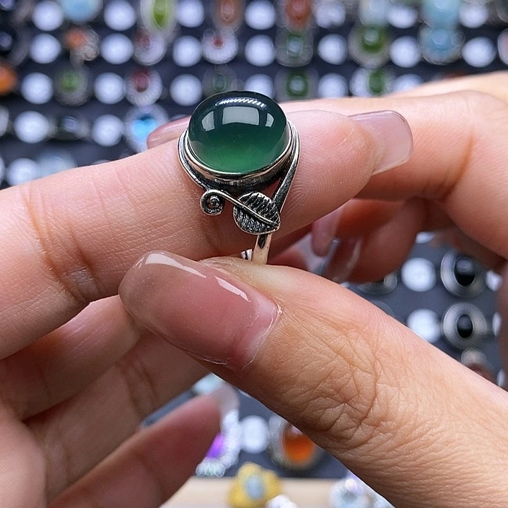 岫玉戒指银S925镶嵌心****）