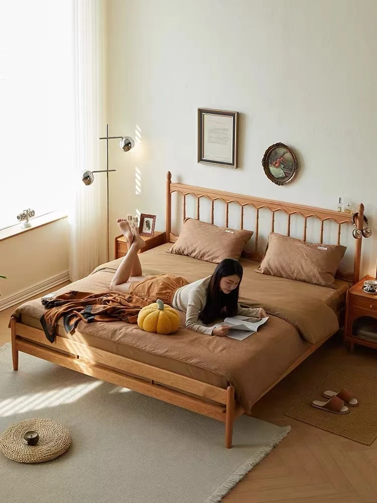 北欧实木樱桃木中古温莎床日式卧室双人床单人复古家用简约大床