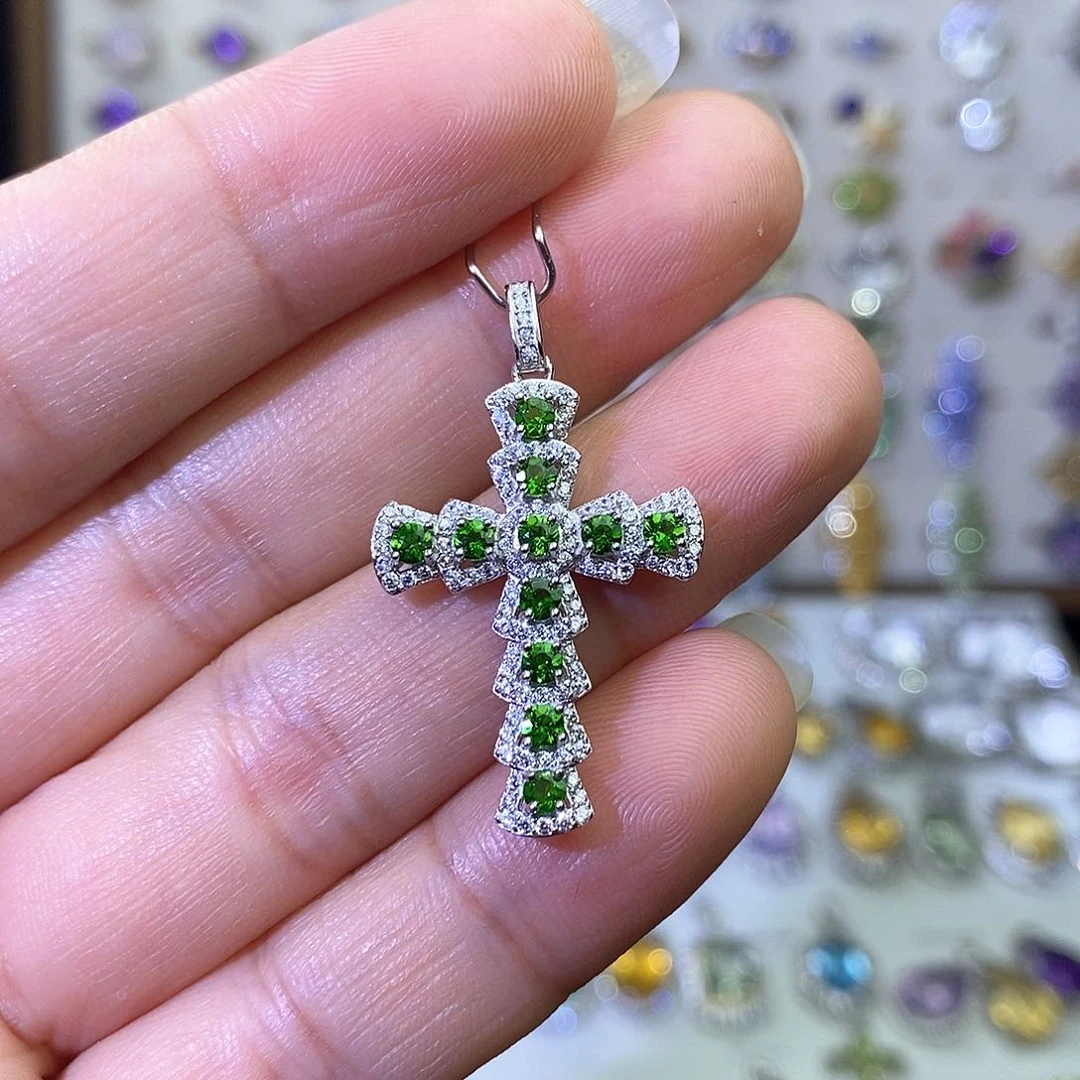 吊坠（不含链）透辉石银S925镶嵌需要证书备注