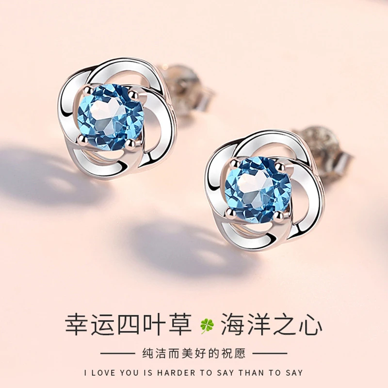 足银耳饰 纯银足银耳饰S999纯银足银四叶草耳钉女新款百搭耳环