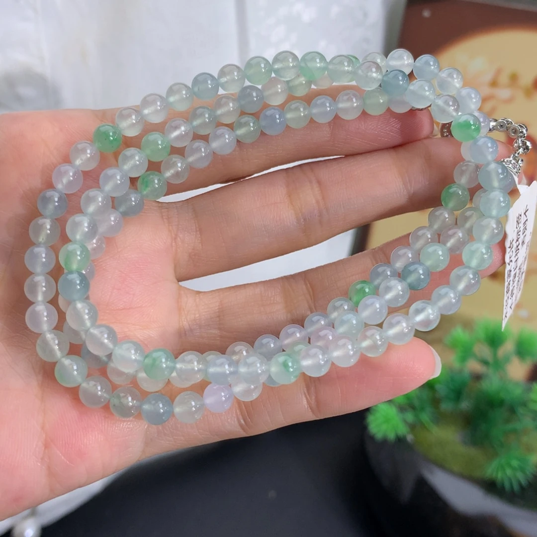 翡翠未镶嵌手串卡5正冰马卡龙项链