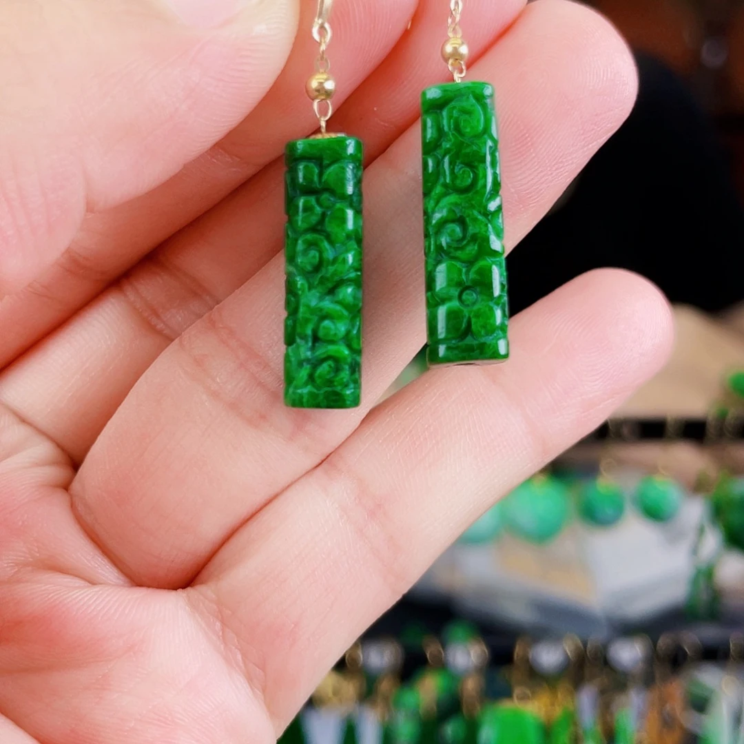 翡翠18K金镶嵌耳饰饰品