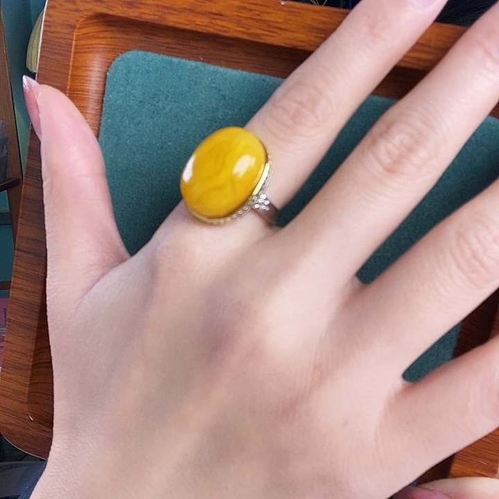 蜜蜡银S925镶嵌戒指戒指