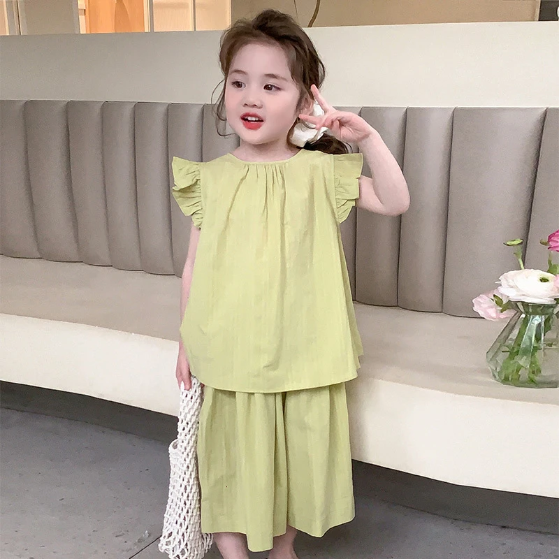 女童套装夏季新款洋气时髦女宝宝夏装可爱纯色薄款两件套