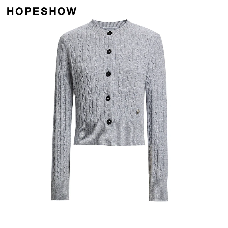 红袖秋季新款女装 复古绞花单排扣圆领针织开衫89624470104