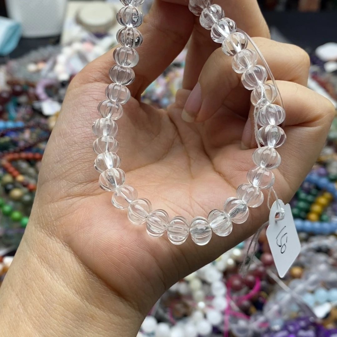 未镶嵌玛瑙/玉髓珠宝半成品5个天然6×8mm透体白水塘南瓜珠