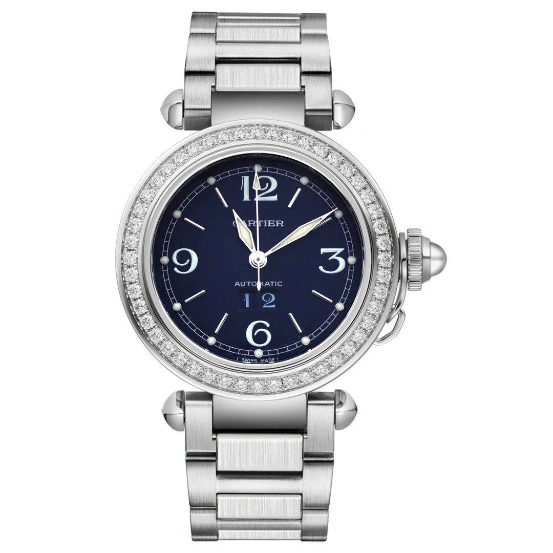 99新 Cartier/卡地亚 帕莎系列W31047M7蓝盘后钻腕表/WHP037363