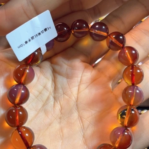 蓝珀珠宝奇石未镶嵌墨西哥红蓝手串10m