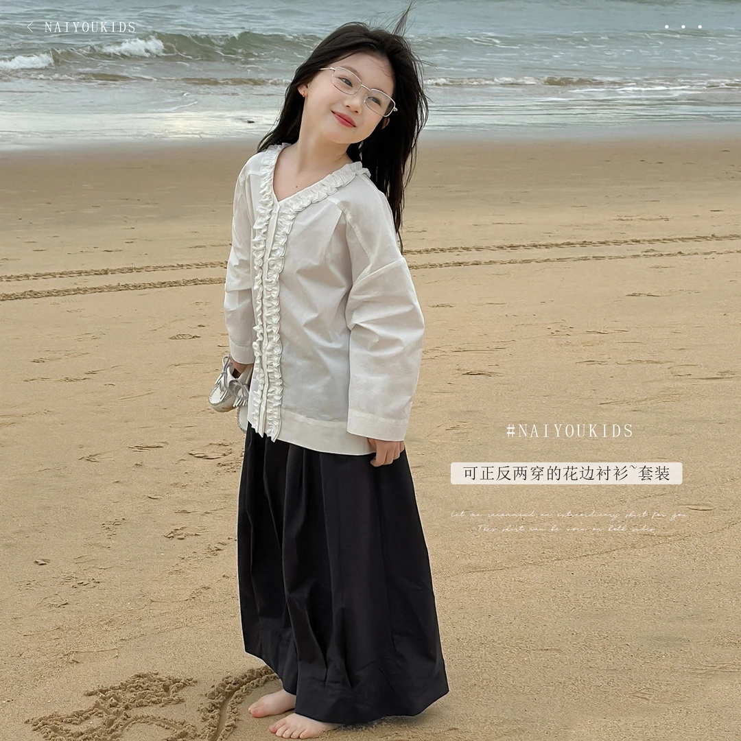 正反可穿4】女童套装2025春装衬衣百搭裤子儿童两件套Y6311