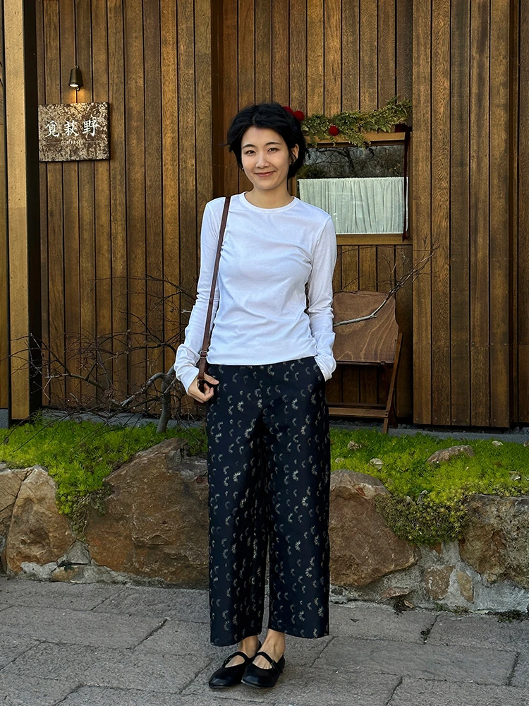 LANGQING 九分直筒阔腿设计感小众宽松时尚碎花休闲裤43021#