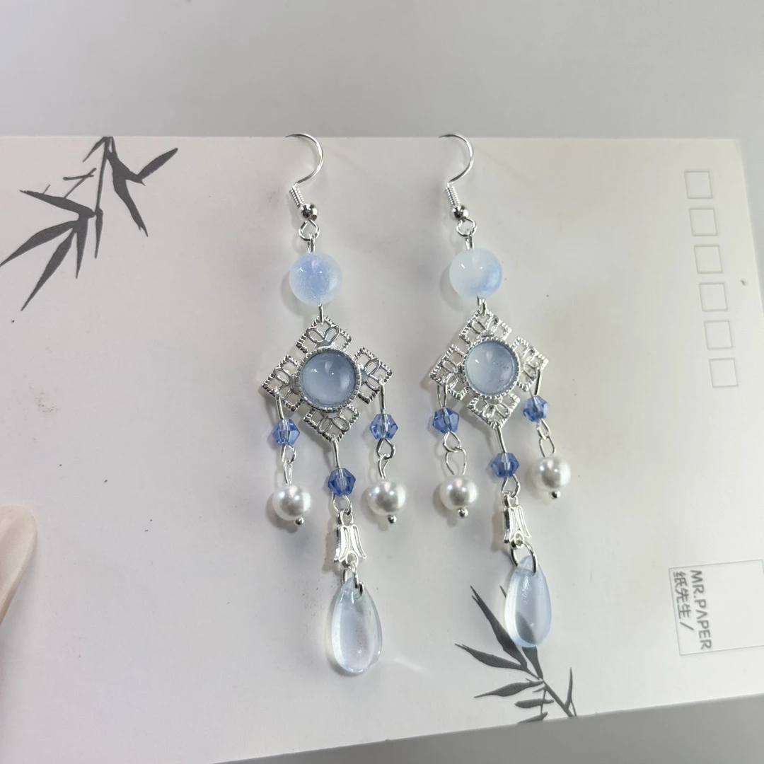 蓝色  莞莞耳环】古风汉服配饰