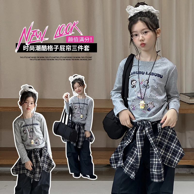 女童拉布布套装2025新款女孩春秋长袖T恤打底衫屁帘工装裤两件套