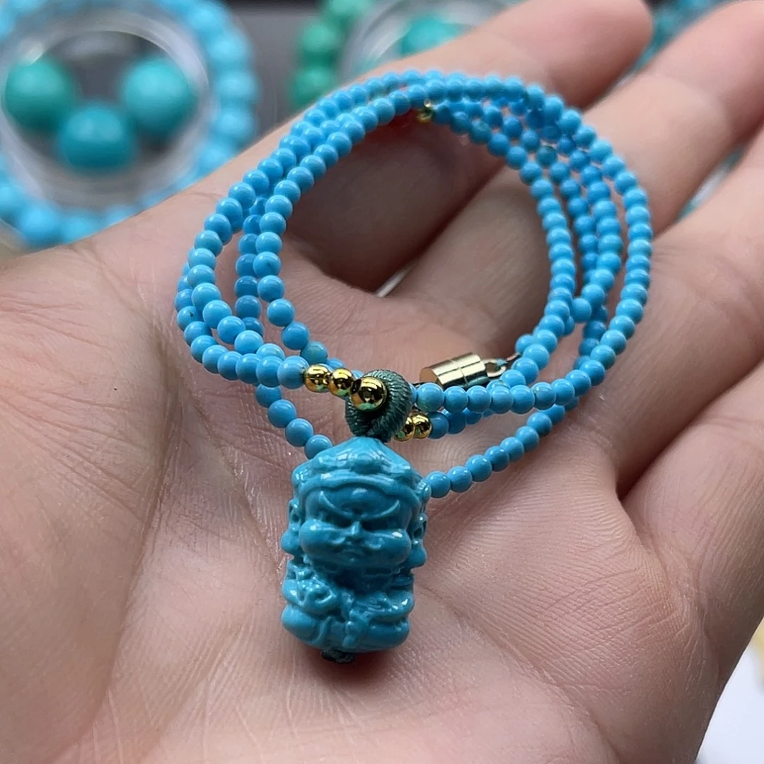 【阿吉甄选】湖北十堰原DIY矿3m小米珠链大黑天吊坠