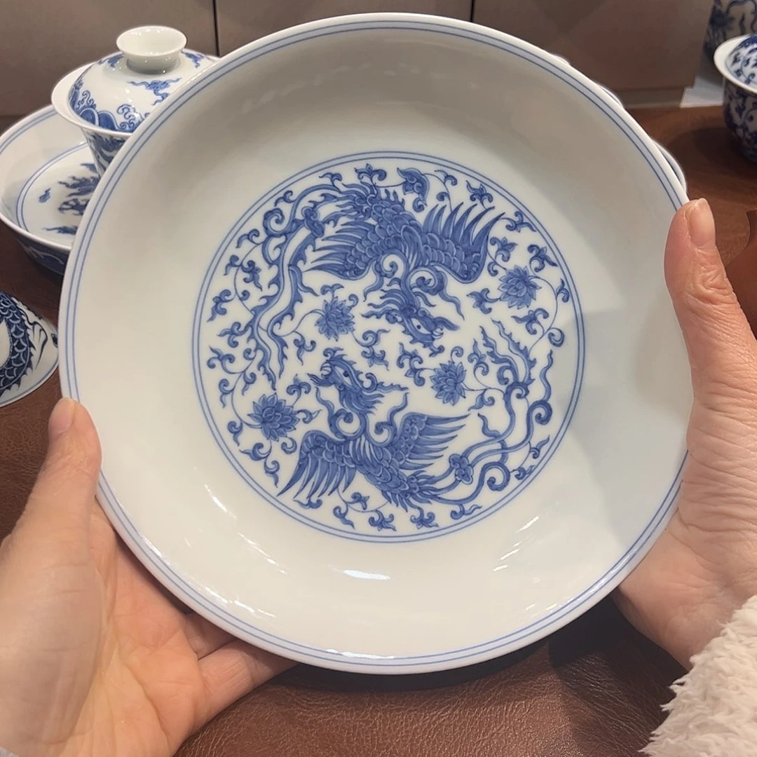 壶承青花缠枝双凤壶承壶承20.5厘米