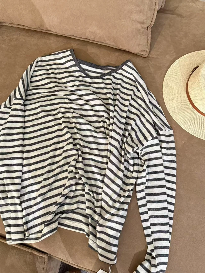 【麻念】15%亚麻 25%莱赛尔 简约条纹T恤 M542