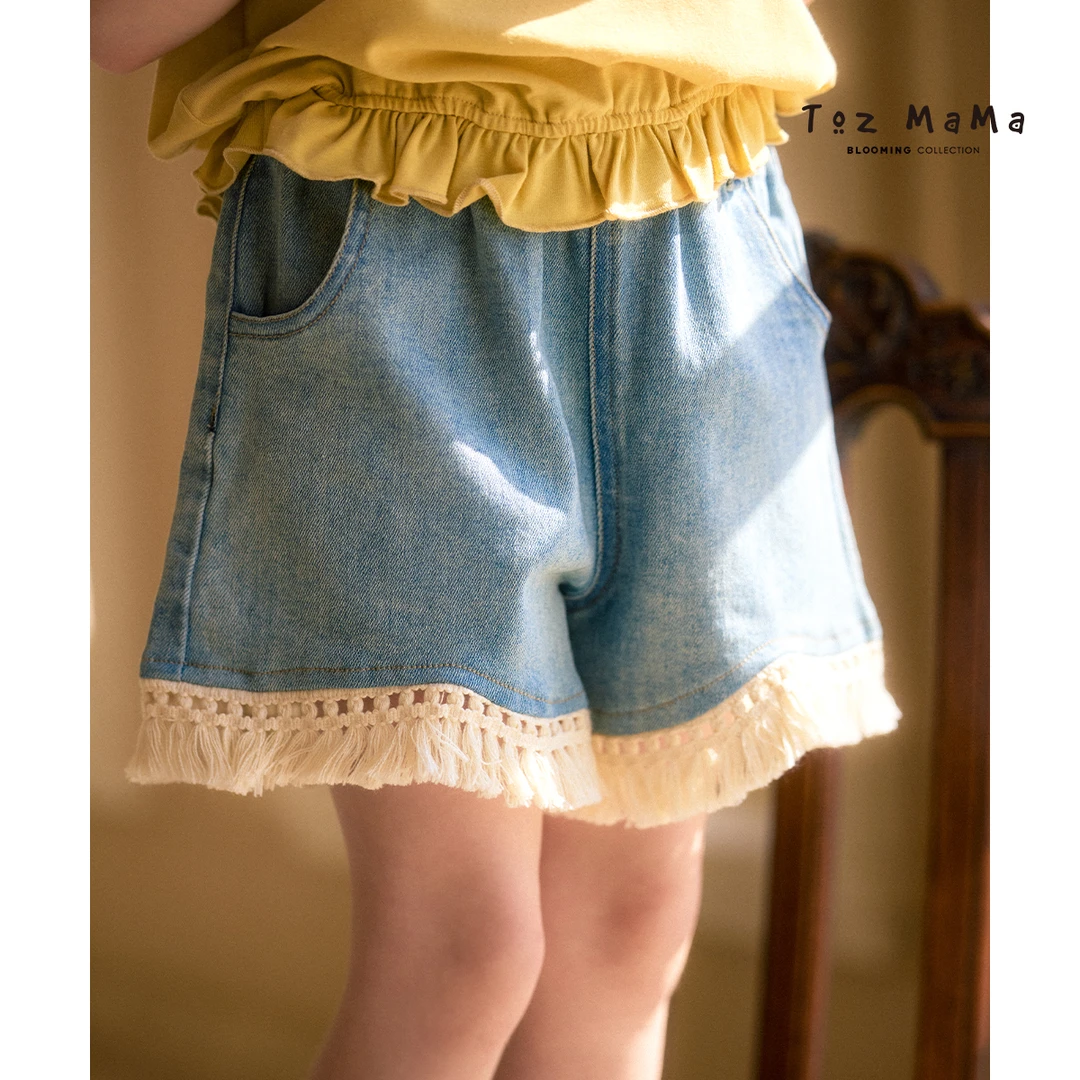 Toz Girls豆几妈5/28夏季流苏柔软牛仔短裤女童气质洋气百搭裤子