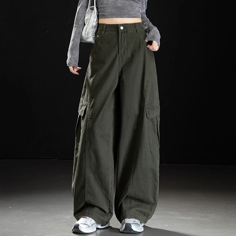 美式复古廓型弯刀多口袋工装裤女2025秋季高级感宽松百搭休闲裤子