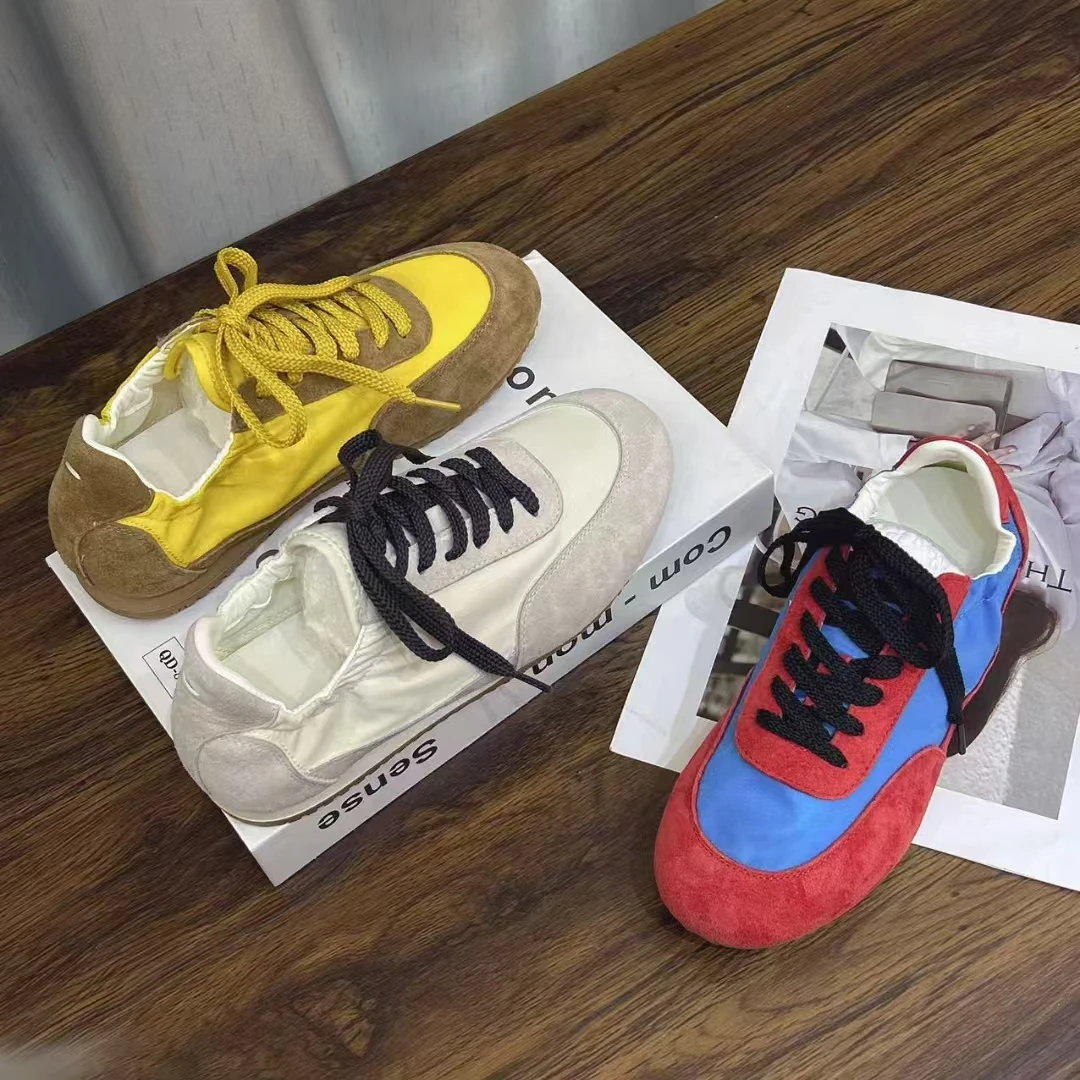 门店65&9！篙阶撞色！一眼吸睛~真皮+冰丝布透气休闲德训鞋女C20964