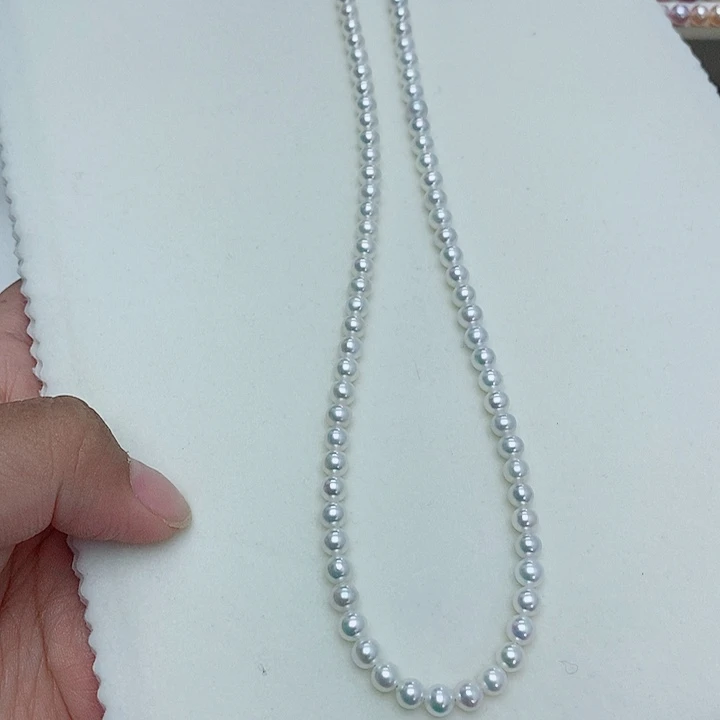 淡水珍珠银S925镶嵌颈饰5.5左右正圆极光无暇冷青