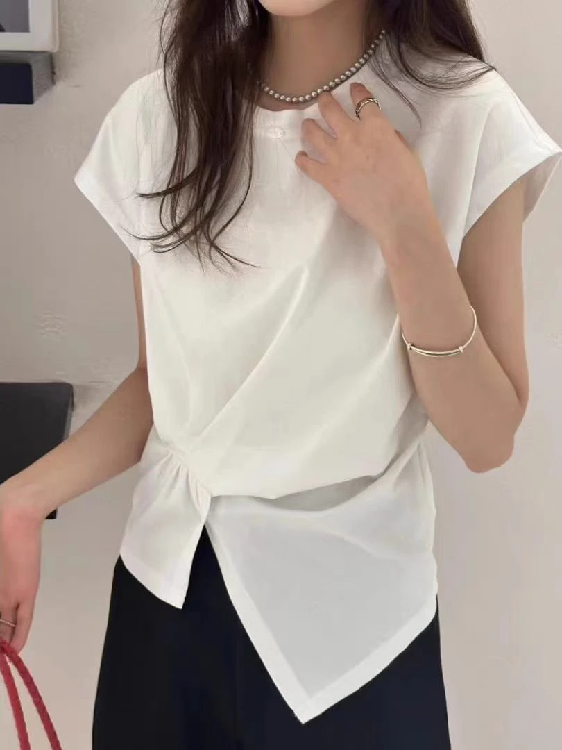 不规则褶皱蝙蝠短袖