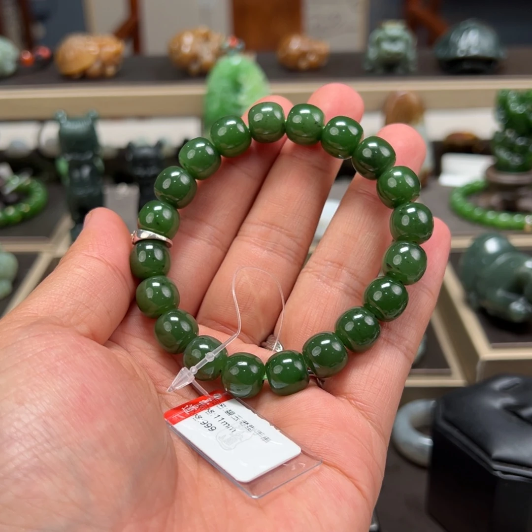 和田玉未镶嵌颈饰11mm碧玉