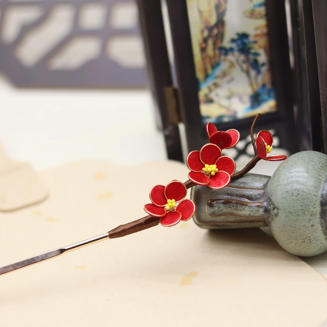 迷你h红梅铜簪盘发发簪发钗子