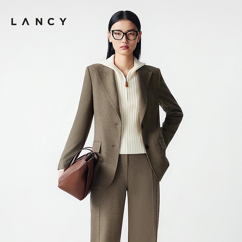 【羊毛】LANCY/朗姿2025冬新款气质通勤戗驳领西装外套修身西服女