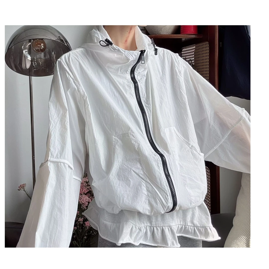 夏季新款连帽锦纶速干短款百搭时尚防晒外套女休闲洋气宽松女款