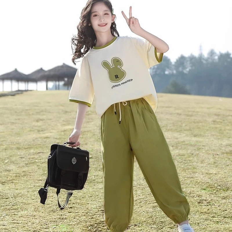 童装女童短袖T恤长裤套装2025夏装新款中大童洋气运动休闲两件套