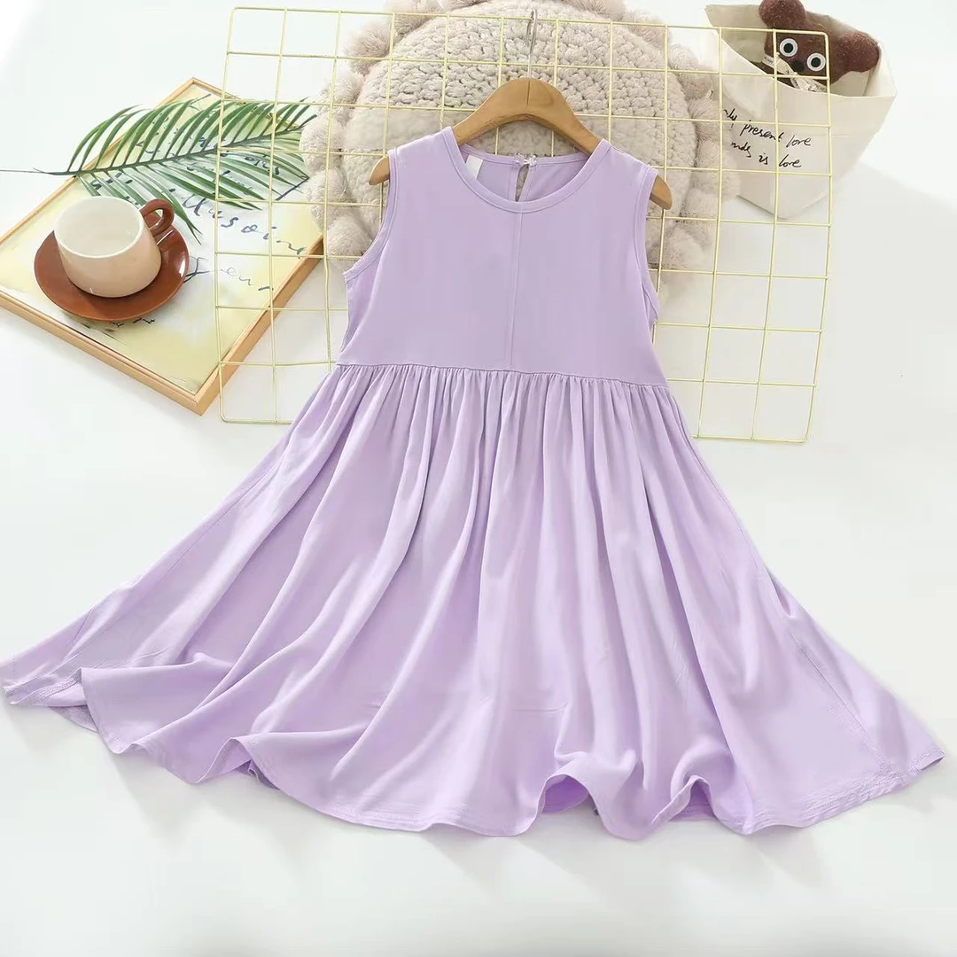 中童夏款人造棉棉绸斜纹伞冰裙