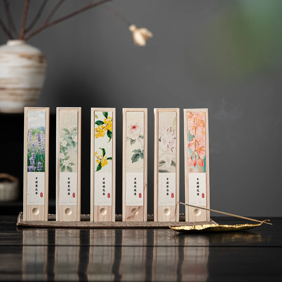 木盒手搓竹签香管装线香花香檀香沉香鹅梨家用室盘净化敬佛柏壳