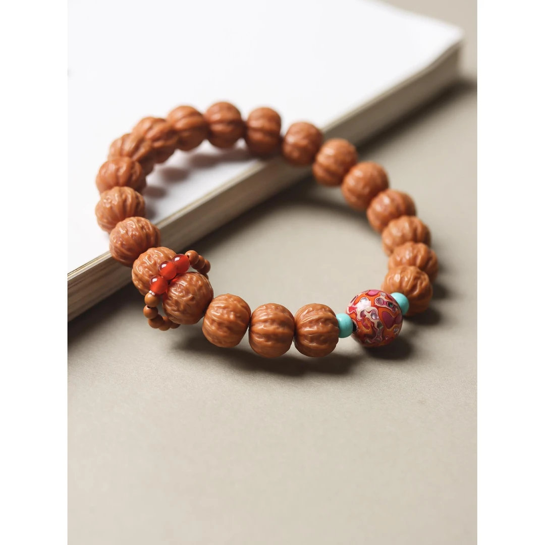 【中国徐州博物馆联名款】龙炎料猴头小京八棱1.2手串＋大漆珠手串