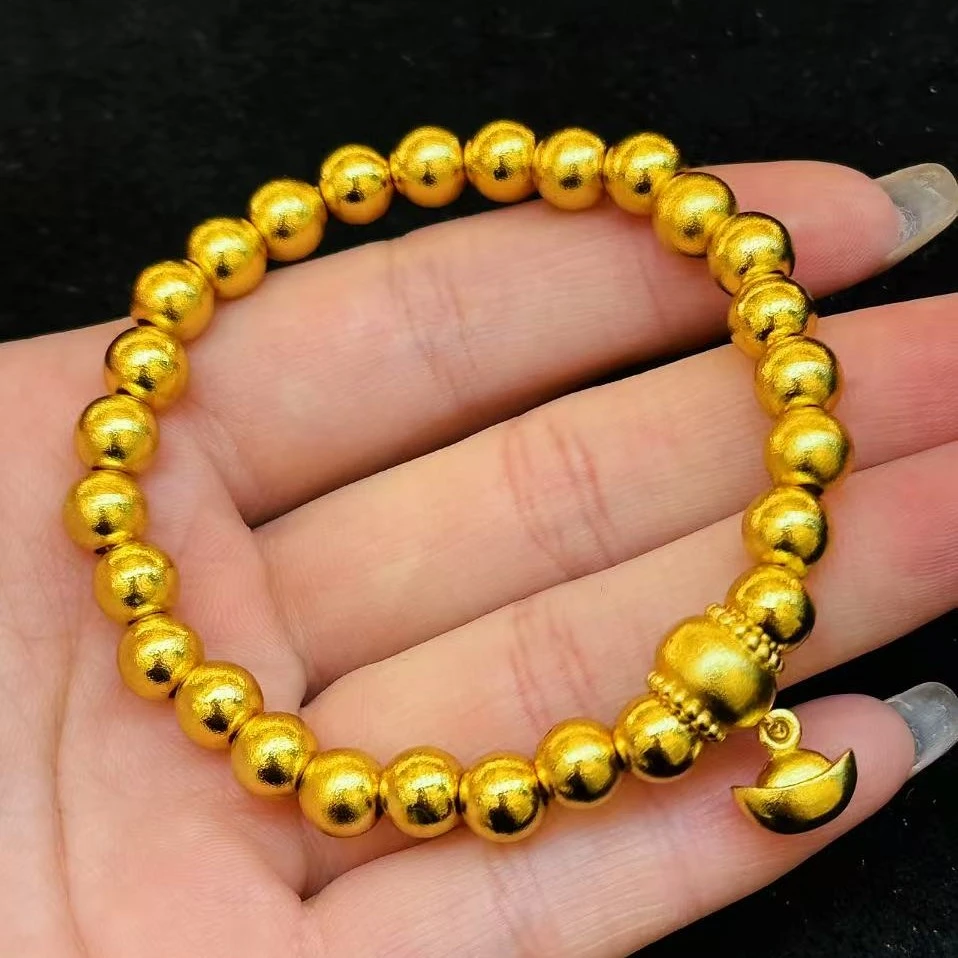 铜合金手链 珠亮光面古法磨砂女款适合送礼物串珠饰品金色时尚