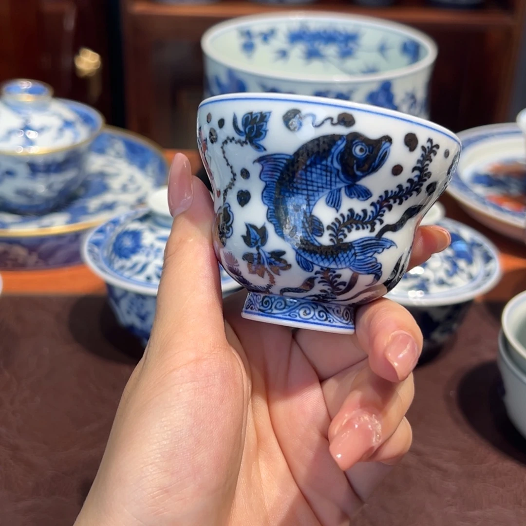 青花雯华堂手绘杯杯