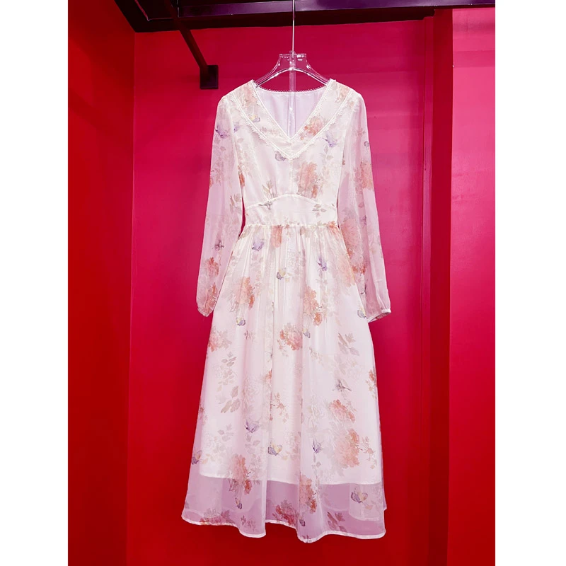 编号【80】优雅气质仙气飘逸长袖连衣裙温柔显瘦高级感春夏季长裙子