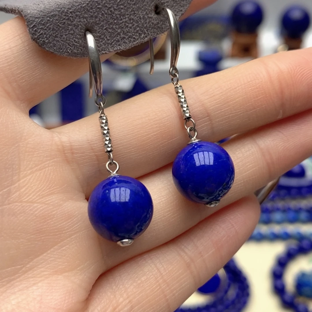 青金石银S925镶嵌耳饰