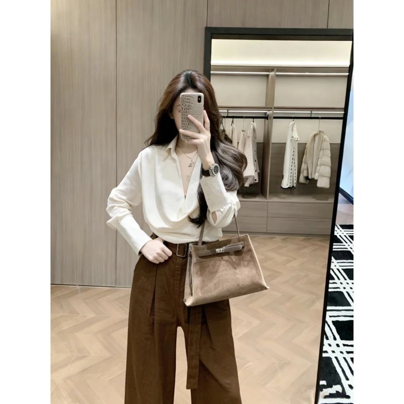 法式轻奢风气质绝美荡领设计感显瘦上衣秋季高腰宽松百搭休闲长裤