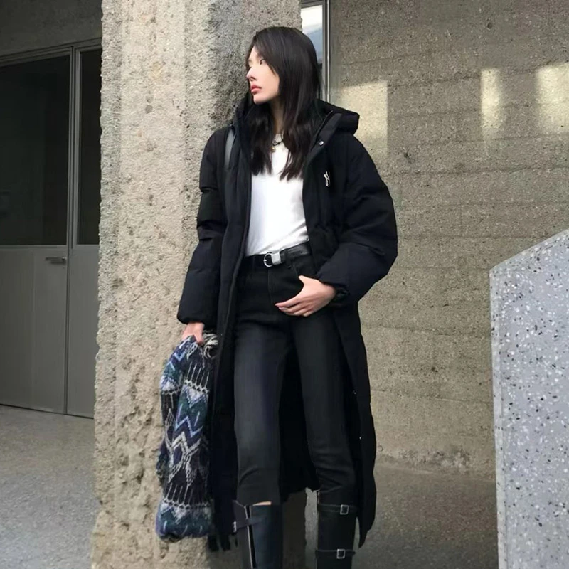 潮牌宽松大码男装中长款过膝保暖派克服冬显瘦连帽羽绒羊毛滑雪服