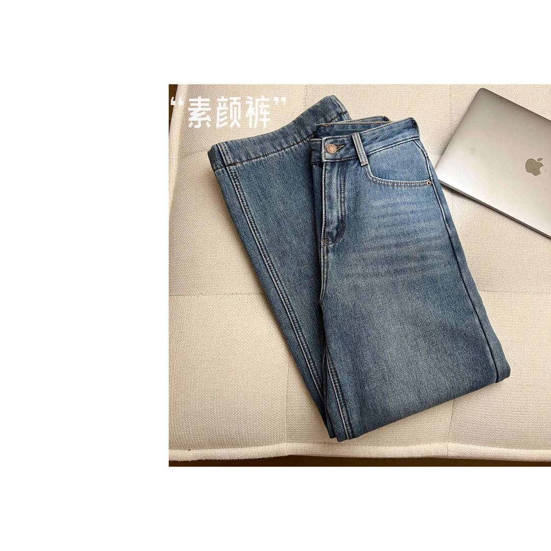 （素颜裤）多利原创文艺风简约加绒宽松直筒牛仔裤