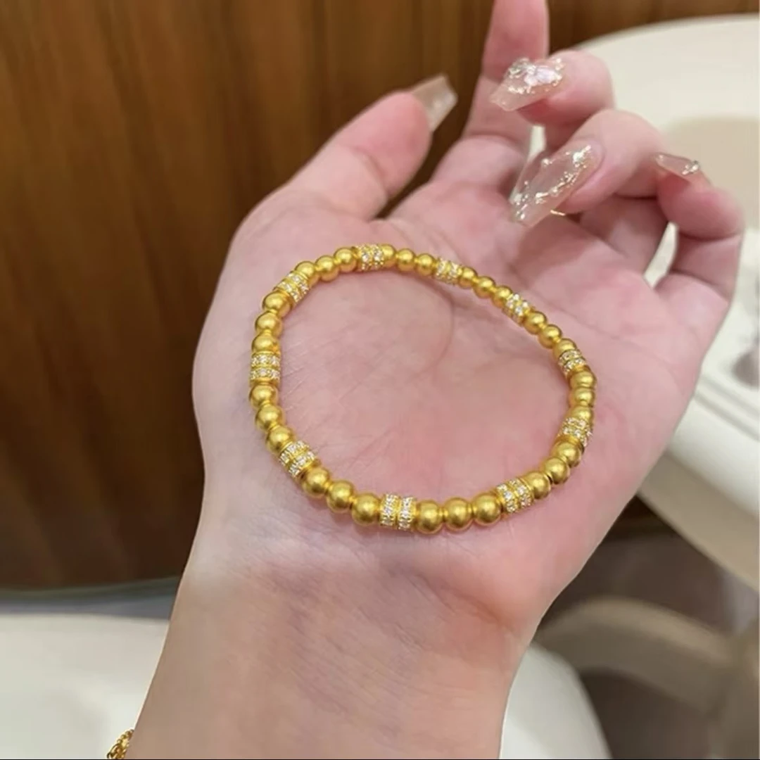 铜合金手链  YOUBAO/有宝 镀金强保色古法跑环金珠轻奢鎏金手链