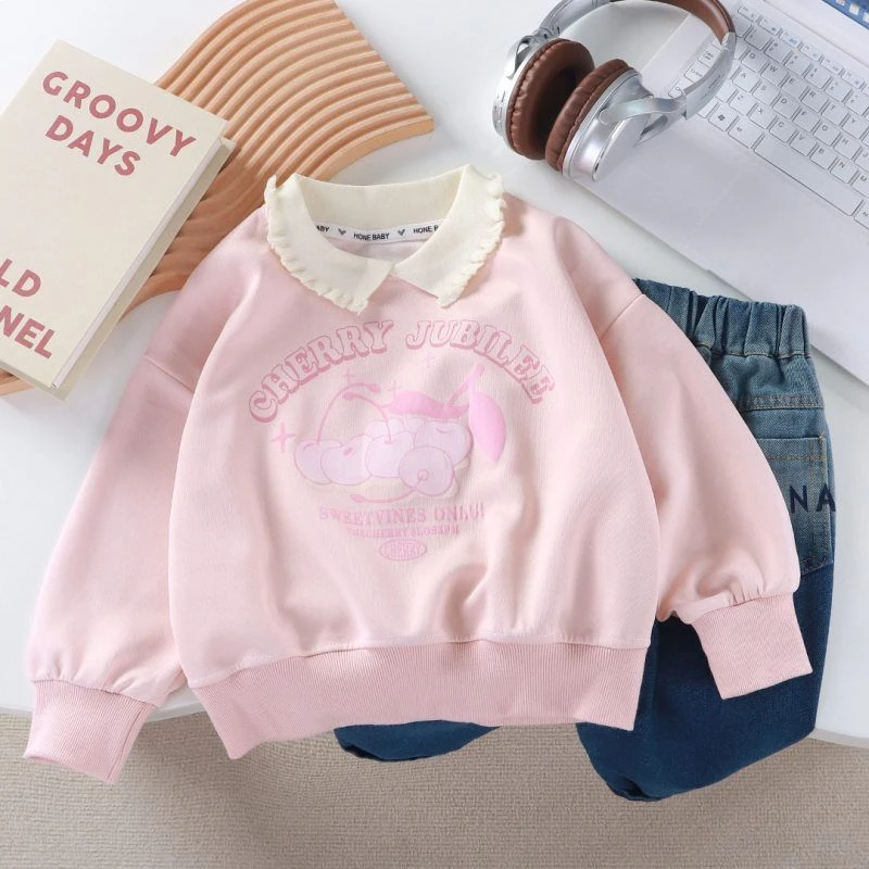 上衣花边中大童polo女童童装女孩卫衣领新款春秋