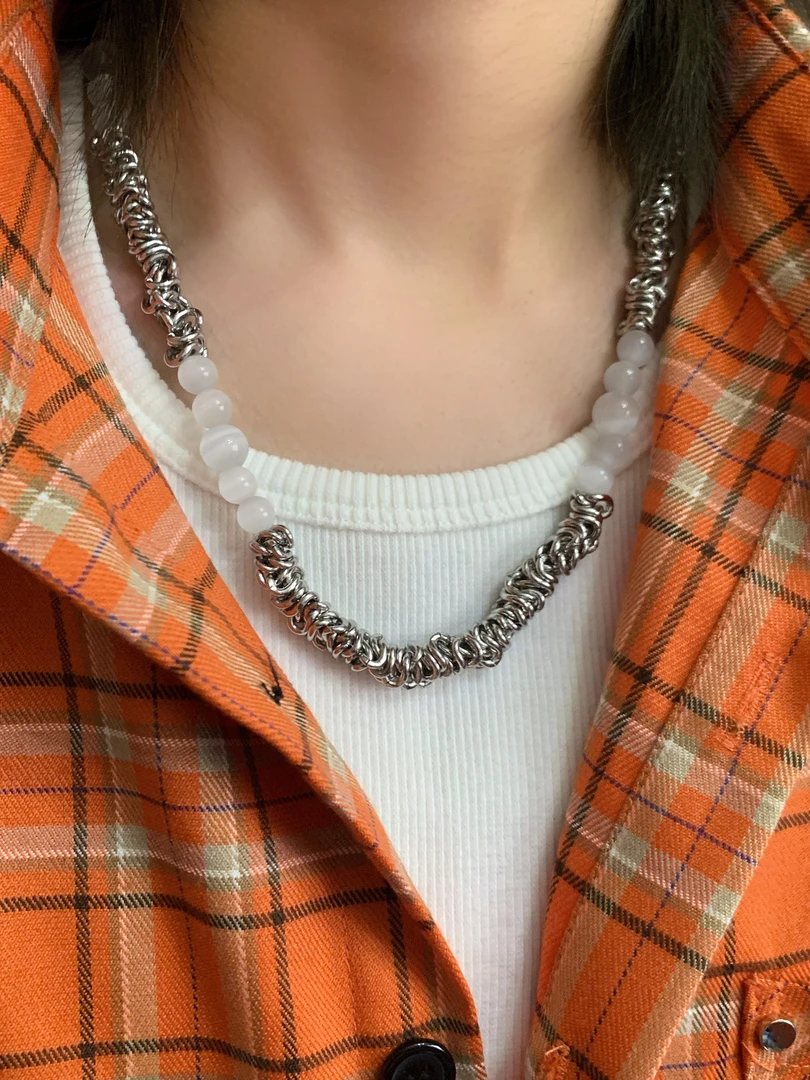 钛钢项链 周末饰界/.猫眼石拼接不规则荆棘链条轻奢小众设计项链