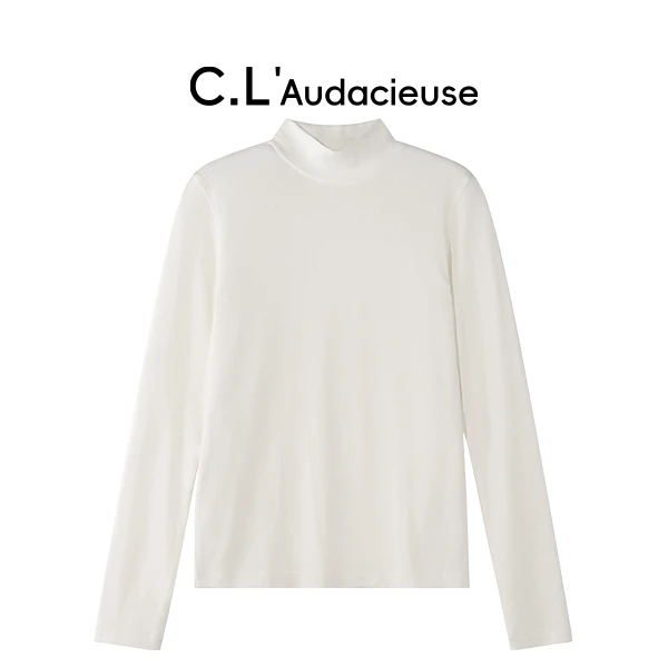 C.L'Audacieuse 新款山羊绒打底衫半高领内搭纯色T恤 CL25C339