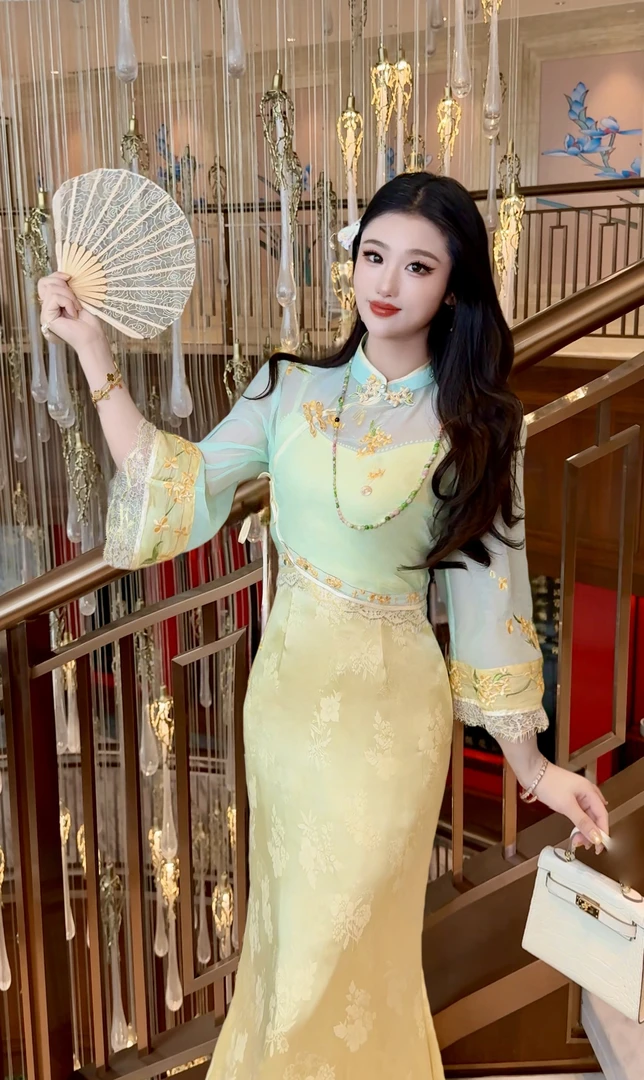 【媛珠 柠兰香草】重工醋酸新中式刺绣提花国风上衣+吊带裙套装夏季