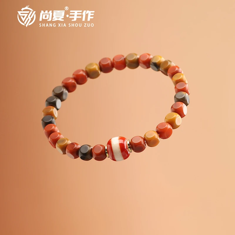 尚夏6.5mm南红小方糖包浆料手串时尚单圈百搭气质精