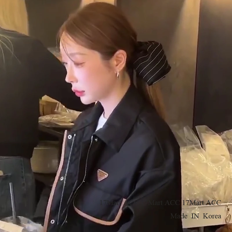 复古裙摆双层条纹发圈高级感通勤气质马尾大肠发绳发饰