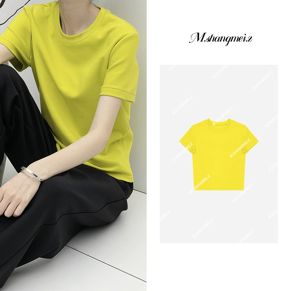 M.SHANGMEI.Z/沐熙【茉莉黄】美大哥舒适休闲宽松圆领T恤X121209