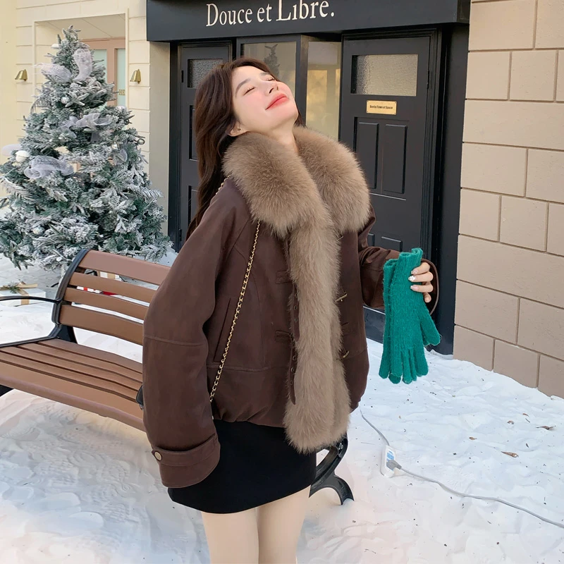 冬季韩版千金风毛绒拼接派克羽绒服2025新款年轻款美拉德时尚外套